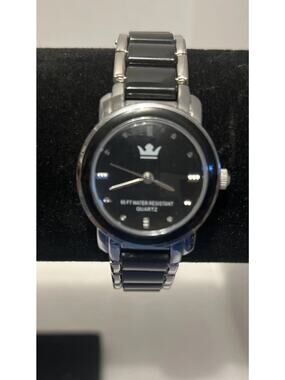 Sempre Black Silver Tone Round WR Women's Bracelet Watch 7 Inches